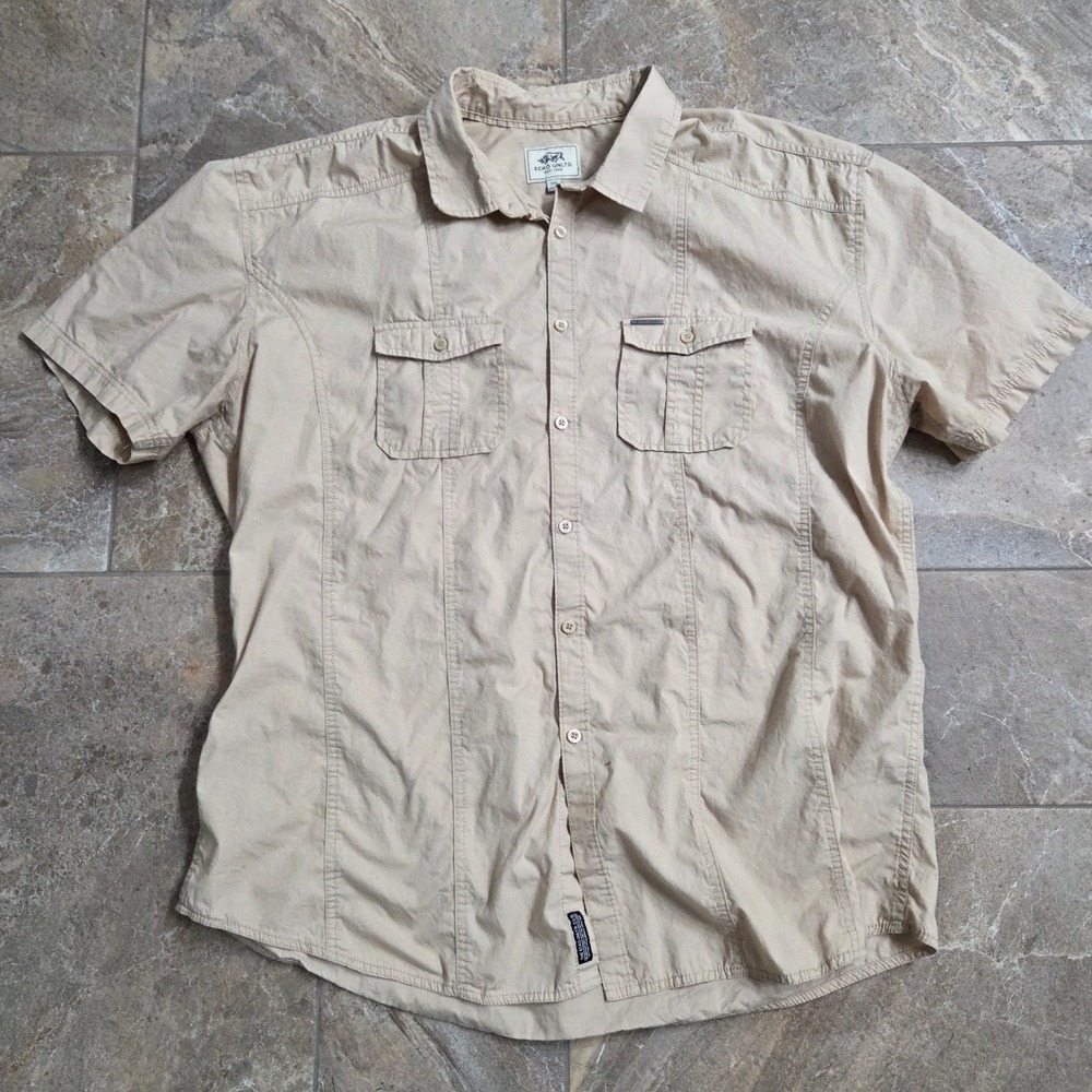 Ecko Unltd Mens Tan Short Sleeve Button Up Cargo Shirt Double Pocket Size 3XL